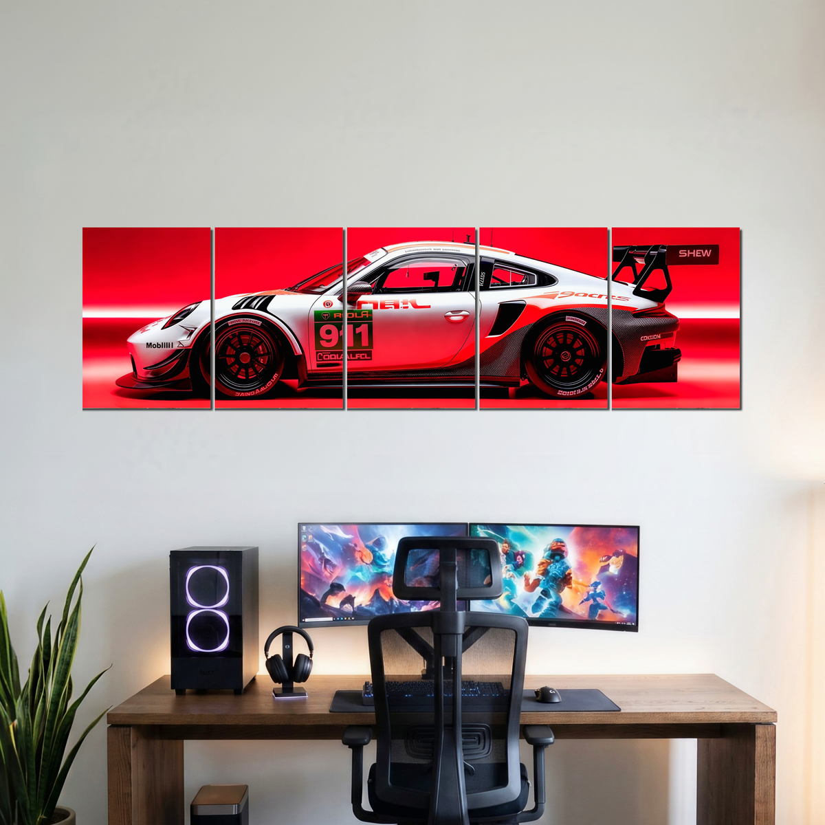 PORSCHE five-panel split poster wall display