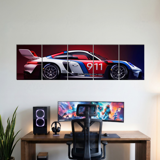 PORSCHE five-panel split poster wall display
