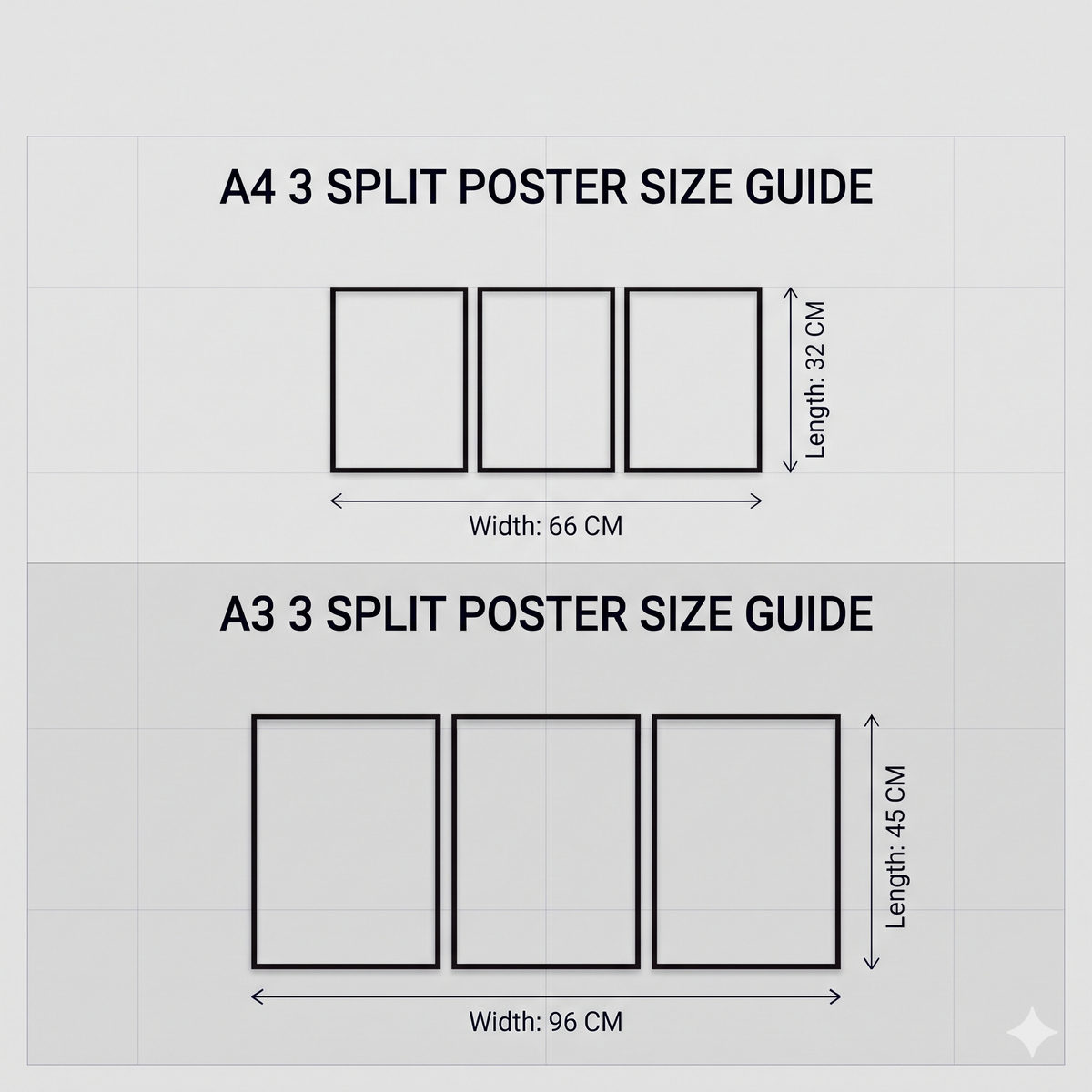 A4 and A3 3 split poster size guide
