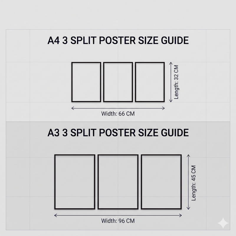 A4 and A3 3 split poster size guide